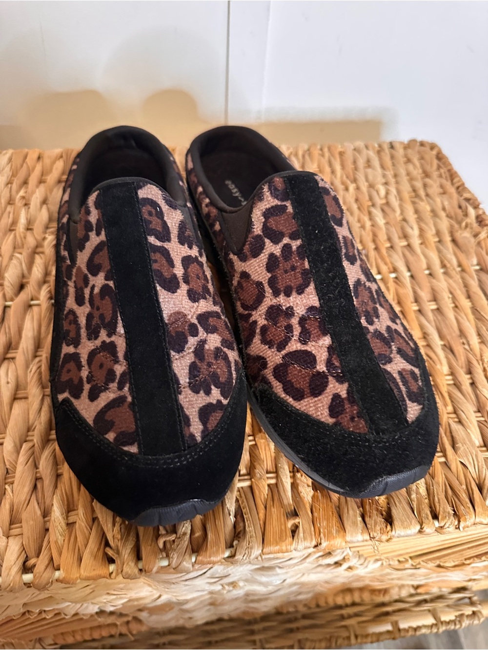 Easy Spirit Leopard Print Slip-On Mules - Black and Brown